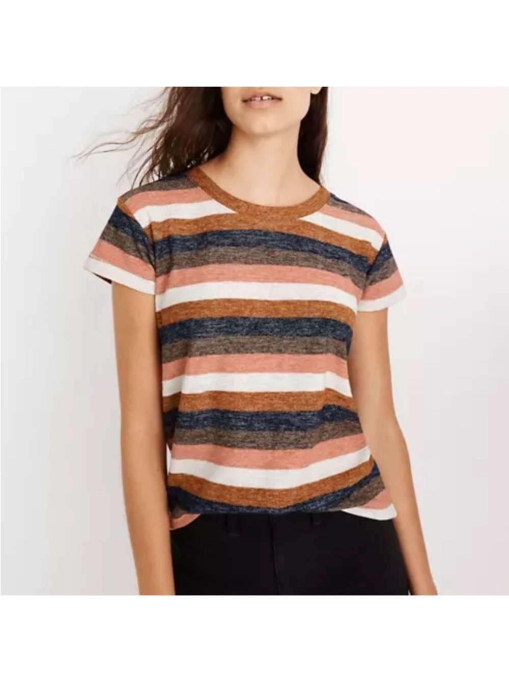 Madewell Striped Short-Sleeve Tee in Rust, Navy & Cream Small